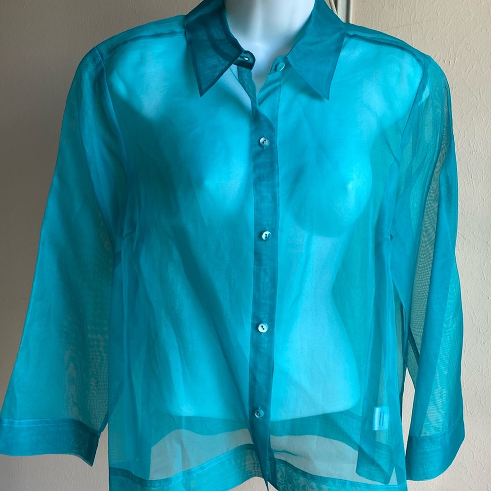 Sigrid Olsen Sheer Silk button down over blouse. M NWT Y2K